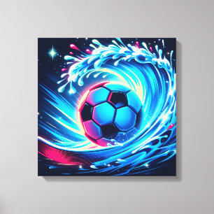 Lienzo Balón de fútbol futurista de olas de océano
