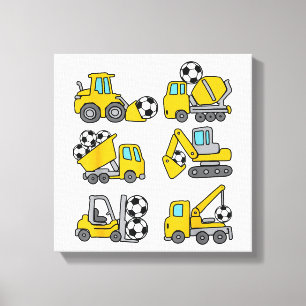 Lienzo Balón de Fútbol Niños Fútbol Camiones de Construcc