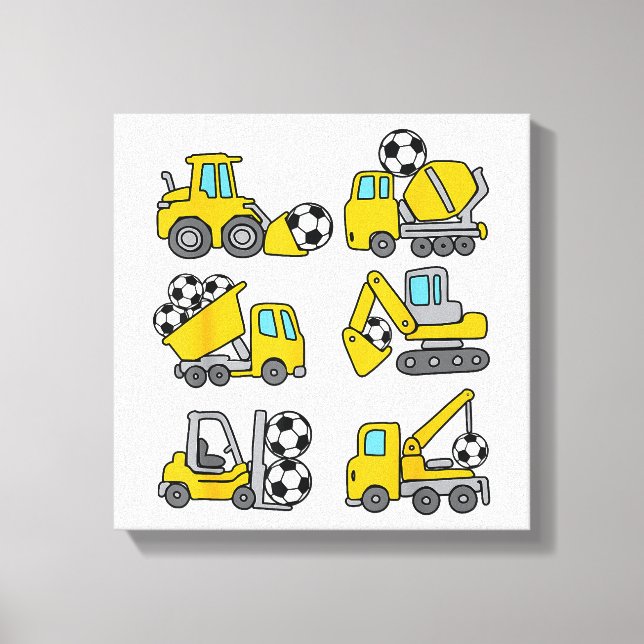 Lienzo Balón de Fútbol Niños Fútbol Camiones de Construcc (Anverso)
