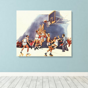Lienzo Baloncesto Deportivo Vintage, Jugadores en un Jueg