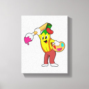 Lienzo Banana como pintora con pincel de pintura