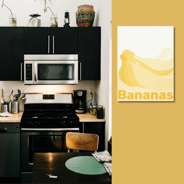 Lienzo Bananas estilizadas Pared de cocina amarillenta y  (Stylized Bananas Yellowish-White Kitchen Wall Canvas Print)