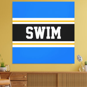 Lienzo Banda SWIM Bod Brillante Azul Blanco Negro Rayas A