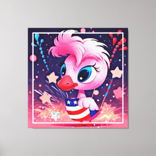 Lienzo Bandera Americana con Flamingo Cartoon-69216