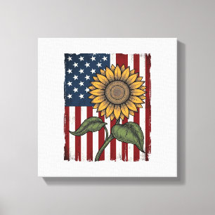 Lienzo Bandera Americana de Girasol Vintage