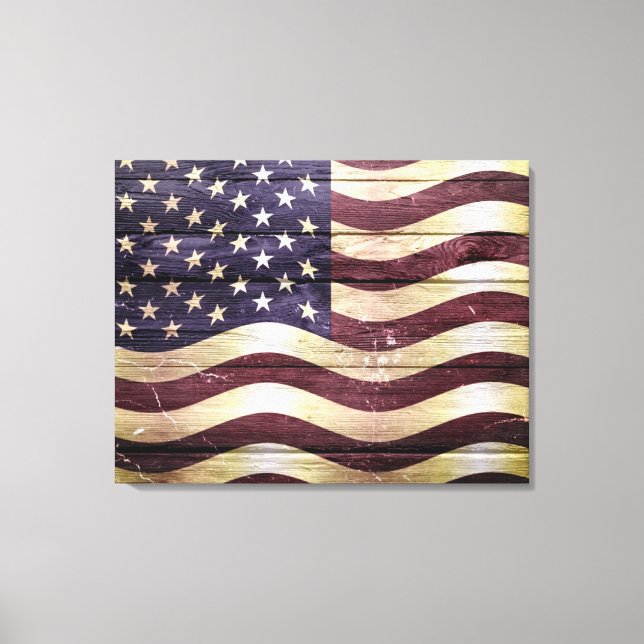 Lienzo Bandera Americana Vintage Wood (Anverso)