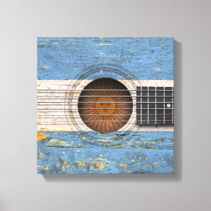 Lienzo Bandera argentina en la guitarra acústica vieja