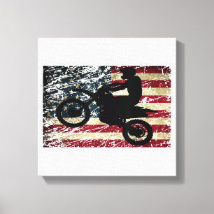 Lienzo Bandera de Dirt Bike Estados Unidos Camiseta Motoc