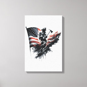 Lienzo Bandera de Estados Unidos. Bombero