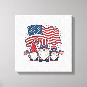 Lienzo Bandera de Gnomo Patriótico Diseño de Grabado Vint