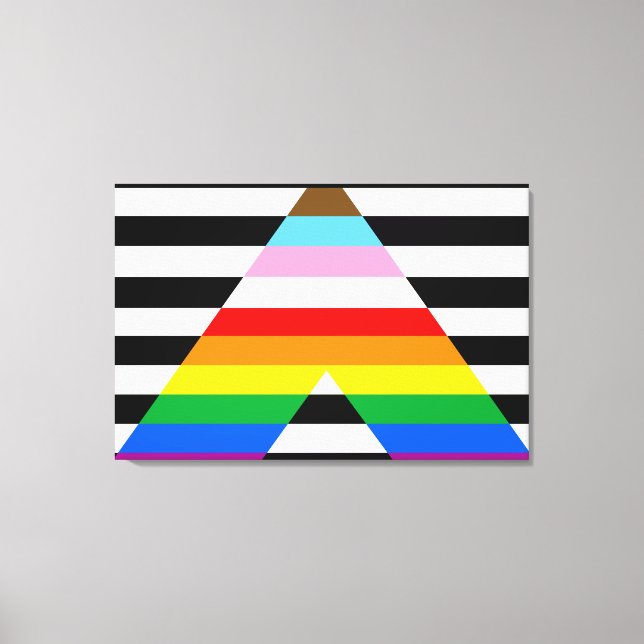 Lienzo Bandera de orgullo aliada al progreso LGBTQ (Anverso)