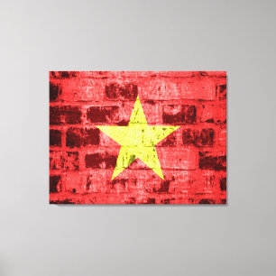 Lienzo Bandera de Vietnam en antigua pared de ladrillo