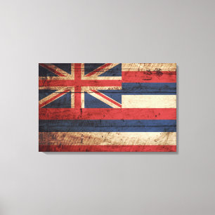 Lienzo Bandera del estado de Hawaii en grano de madera