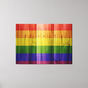 Lienzo Bandera del orgullo arcoiris de madera