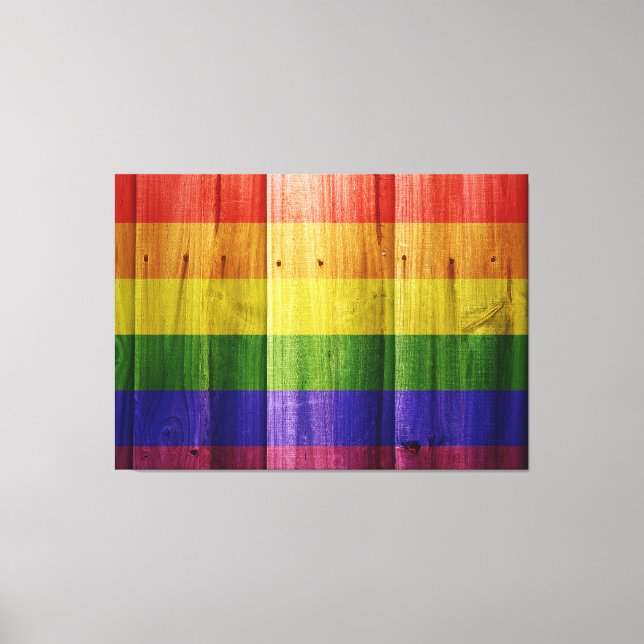 Lienzo Bandera del orgullo arcoiris de madera (Anverso)