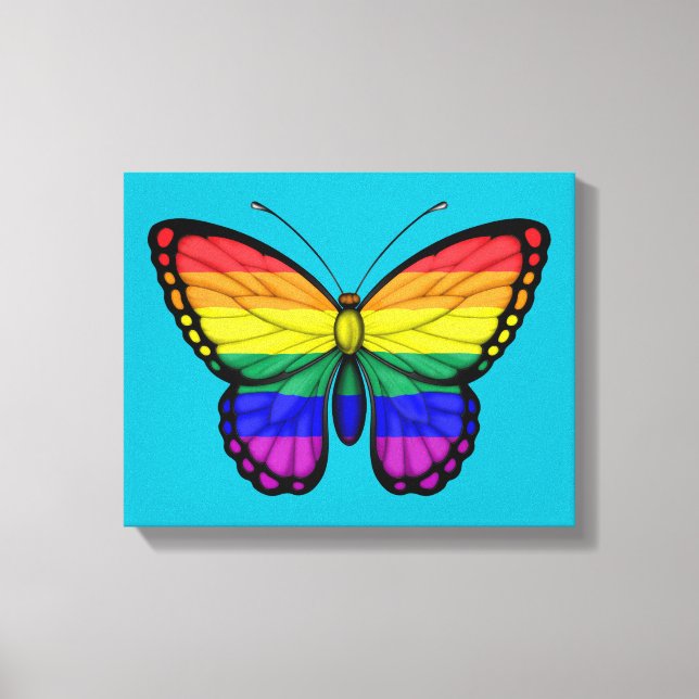 Lienzo Bandera del Orgullo Gay de Mariposa Arcoiris (Anverso)