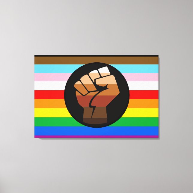 Lienzo Bandera del orgullo POC Progreso LGBTQ+ (Anverso)