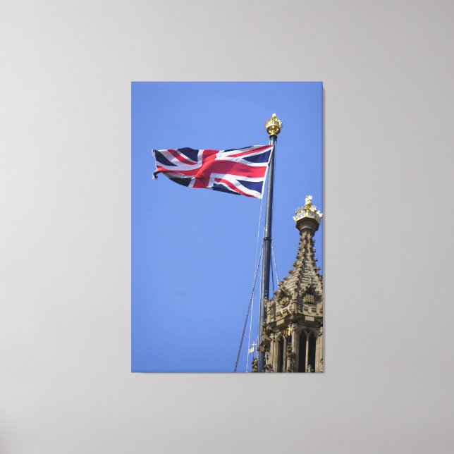 Lienzo Bandera del Reino Unido ondeando sobre Westminster (Anverso)