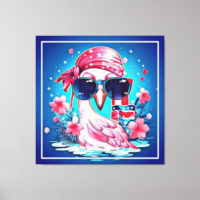 Lienzo Bandera estadounidense con Personalizado Flamingo- (Anverso)