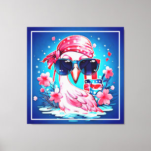 Lienzo Bandera estadounidense con Personalizado Flamingo-