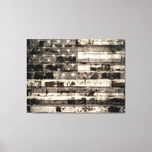 Lienzo Bandera Estadounidense En El Muro De Ladrillo Viej