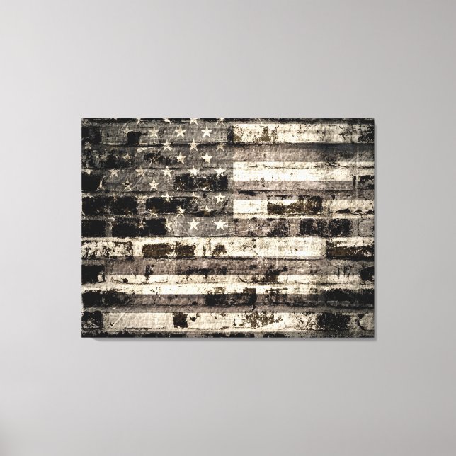 Lienzo Bandera Estadounidense En El Muro De Ladrillo Viej (Anverso)