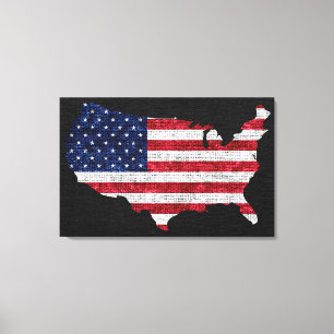 Lienzo Bandera estadounidense y mapa Burlap Linen Yute Rú