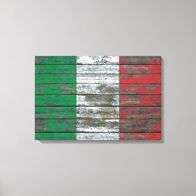 Lienzo Bandera italiana con efecto de tablas de madera en (Anverso)