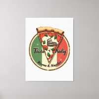 Bandera italiana con una Roma vintage y una pizza 