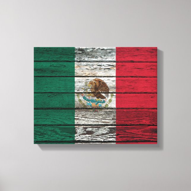 Lienzo Bandera mexicana con efecto de lluvia de madera du (Anverso)