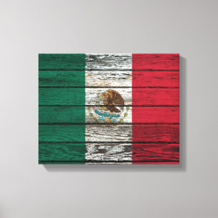 Lienzo Bandera mexicana con efecto de madera áspero del