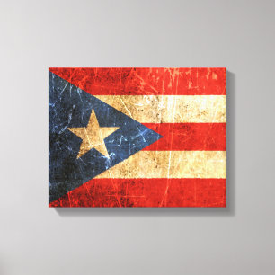 Lienzo Bandera puertorriqueña vintage hecha a machetazos