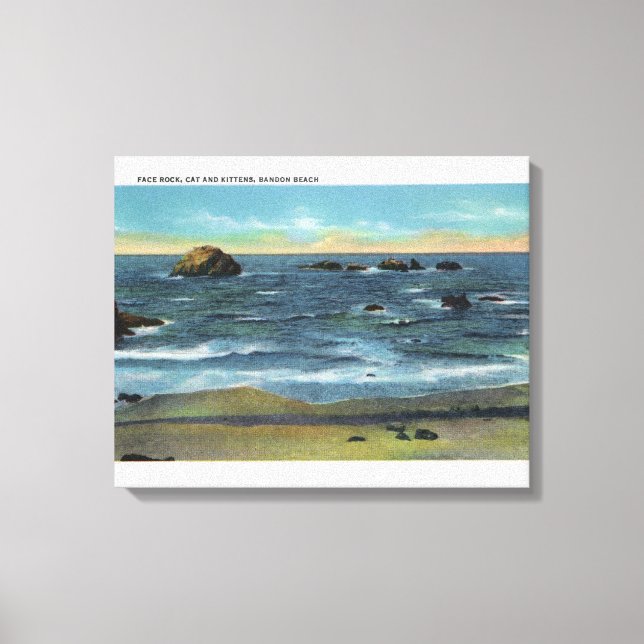 Lienzo Bandon Beach View of Face Rock, Cat and Kittens (Anverso)