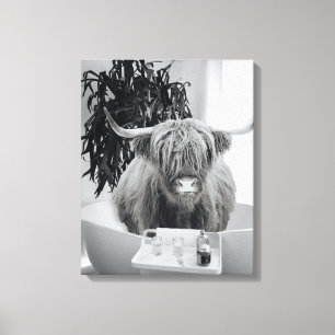 Lienzo Bañera de vaca Highland Baño Blanco Negro