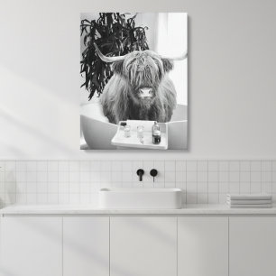 Lienzo Bañera de vaca Highland Baño Blanco Negro