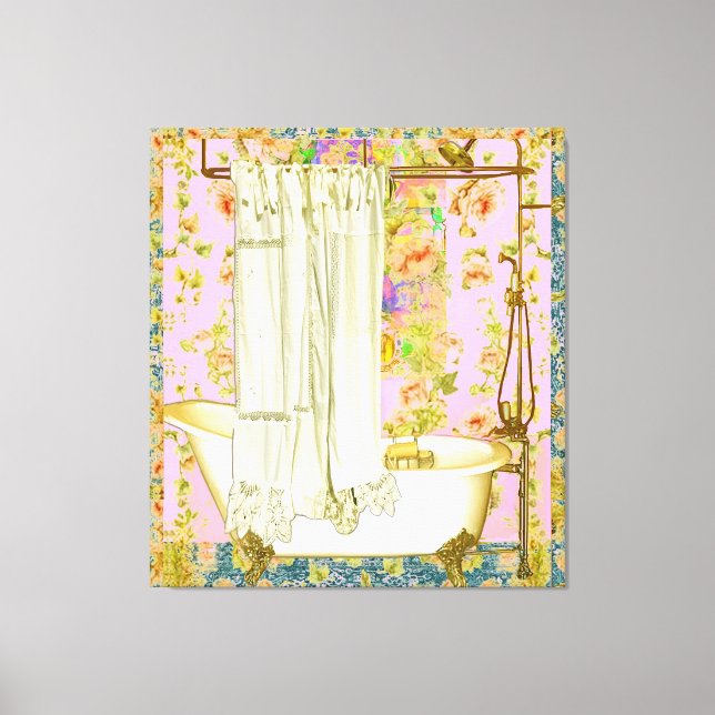 Lienzo Bañera victoriana Fondo de latón rosa (Anverso)