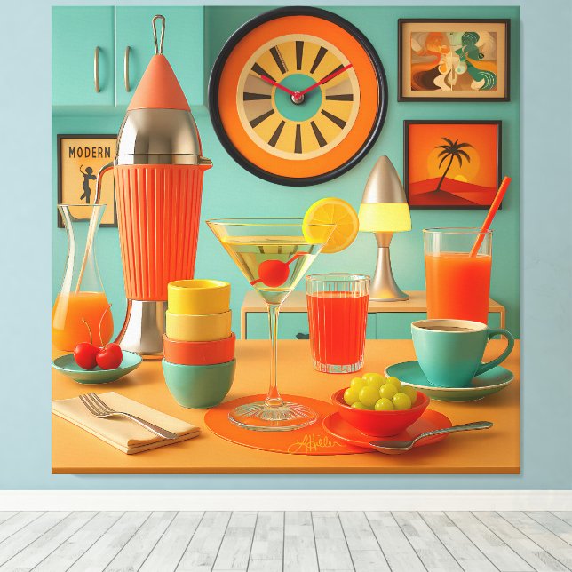 Lienzo Bar de desayunos Martini Retro Futurista Atómico (Insitu (piso de madera))