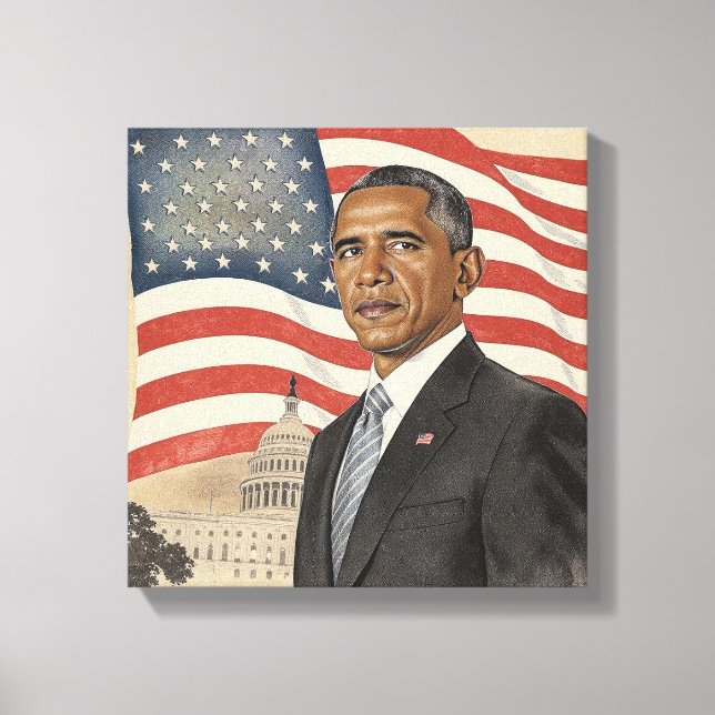 Lienzo Barack Obama in front of American Flag and Capitol (Anverso)
