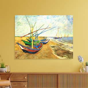 Lienzo Barcas de Pesca de Van Gogh en la Playa en Saintes