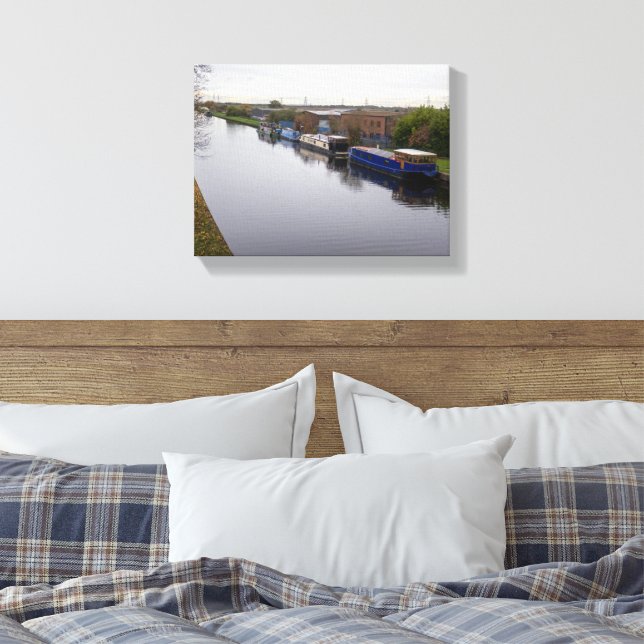 Lienzo Barcazas en el canal de Knottingley y Goole (Insitu(Dormitorio))