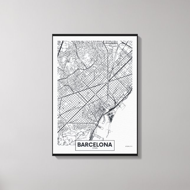 Lienzo Barcelona, España | Mapa de ciudades (Anverso)