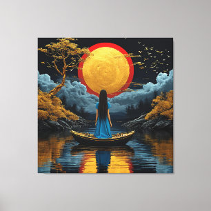Lienzo Barco Bajo Majestuoso Sol Dorado