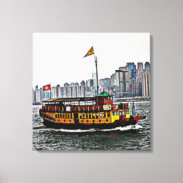 Lienzo Barco chino Victoria Harbour Hong Kong