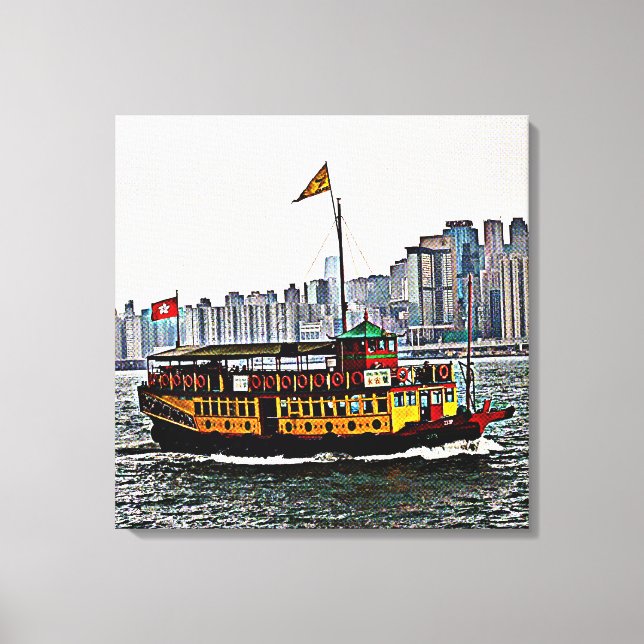 Lienzo Barco chino Victoria Harbour Hong Kong (Anverso)