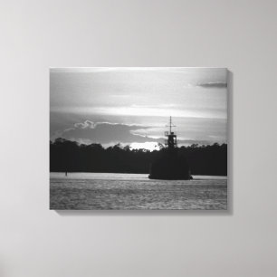 Lienzo Barco de cangrejo blanco y negro al atardecer 16x2