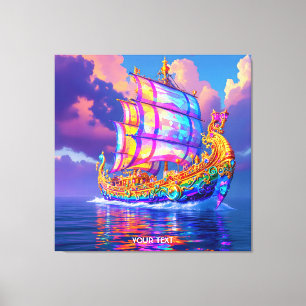 Lienzo Barco de colores de arcoiris bandidos con fantasía