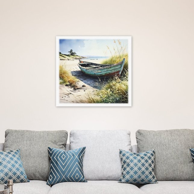 Lienzo Barco de fila abandonado en la costa (Coastal Abandoned Row Boat Canvas Print)