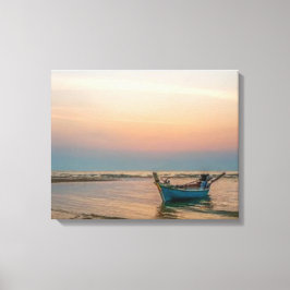 Lienzo Barco de marea baja en la playa al atardecer vario
