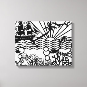 Lienzo Barco de navegación gráfico subacuático B&W
