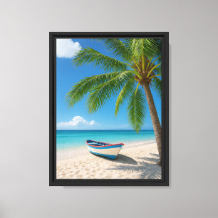 Lienzo Barco de playa tropical y palmera